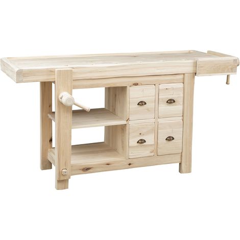 Solid raw solid linden wood country style workbench L184xPR74xH92 cm