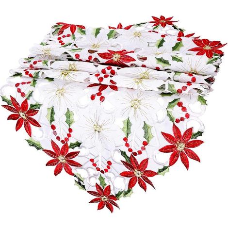Chemin de table de Noël brodé pour décoration de Noël, nappe de Noël pour décoration de Noël, nappe décorative (1/5)