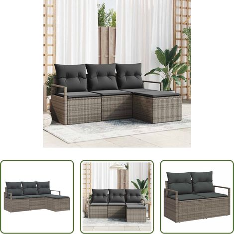 vidaXL Poly Rattan - Sofa Set mit Kissen 4 pcs Grau Poly Rattan (1/5)