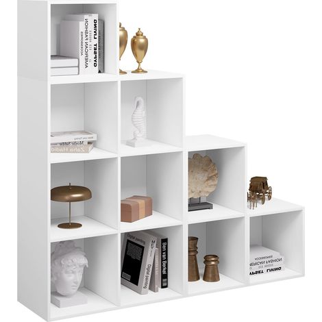 Bibliothèque à 10 Compartiments Cubiques WOLTU, Étagère avec Casiers, Meuble de Rangement 120x30x120cm, Blanc (1/5)