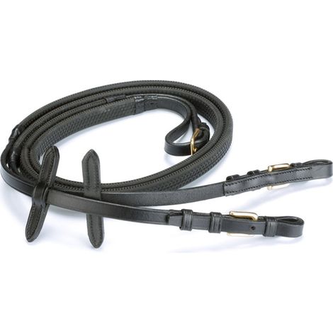 pony, nero: Redini inglesi per pony in cuoio rivestite gomma con fibbie inox
