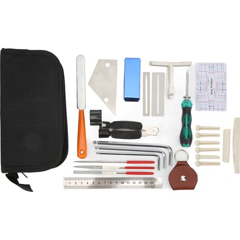 Kit d'outils de réparation de guitare 36 en 1 : changeur de cordes, clé d'accordage, enrouleur de cordes, règle de niveau (1/5)