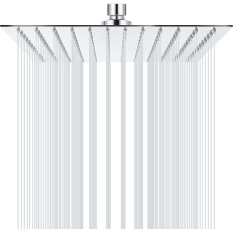 Pommeau de douche en acier inoxydable Pommeau de douche carré de 20 cm Pommeau de douche universel à économie d'eau Filetage 1/2 pouce (1/5)