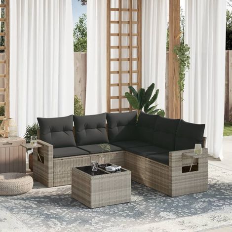 vidaXL Set Divano da Giardino 6pz con Cuscini Grigio Chiaro Polyrattan (1/3)