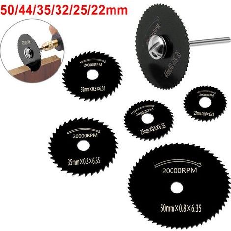 7-teiliges Set HSS-Kreissägeblätter (nitrierter Stahl) für Rotationswerkzeuge, inklusive 3,175 mm (1/8") Verlängerungsstange