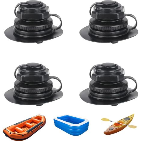 Universelles Aufblasventil (4er-Pack), mit Kappe, 22 mm, für Schlauchboote, Kajaks, aufblasbare Whirlpools und aufblasbare Pools, schwarz.