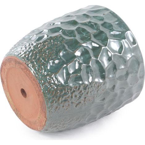 Keramik-Blumentopf Ø18 cm dunkelgrün mit Abflussloch für den Schreibtisch – MEUBLIV (1/5)