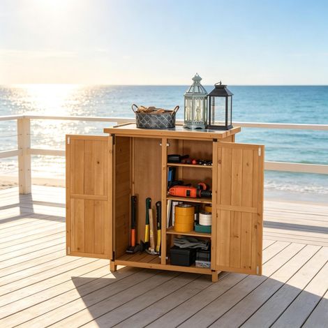 Gartenschrank 75x40x90 cm aus gelbem Holz mit 2 Türen, Außenlagerung – MEUBLIV (1/5)