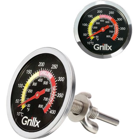 GrillX Thermomètre barbecue montable - Celsius et Fahrenheit - Thermomètre encastrable jusqu'à 400 °C - Accessoires pour barbecue, fumoir et kamado
