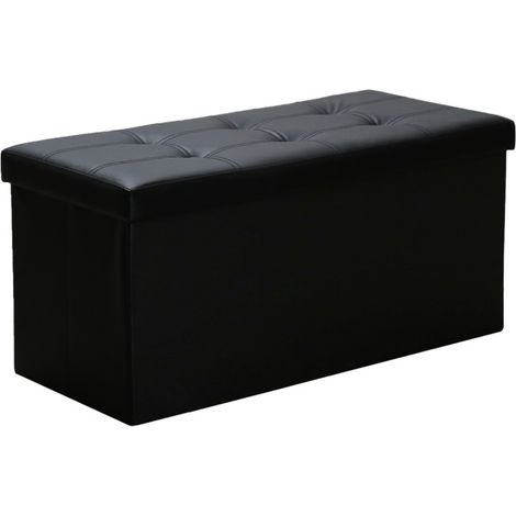 SWANEW Sgabello da banco caricabile fino a 300KG Coperchio pieghevole e spazio di archiviazione Sgabello imbottito 76x38x38CM Nero (1/5)