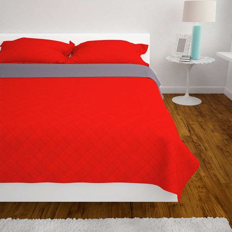 131557 vidaXL Double-sided Quilted Bedspread Red and Grey 230x260 cm (1/5)