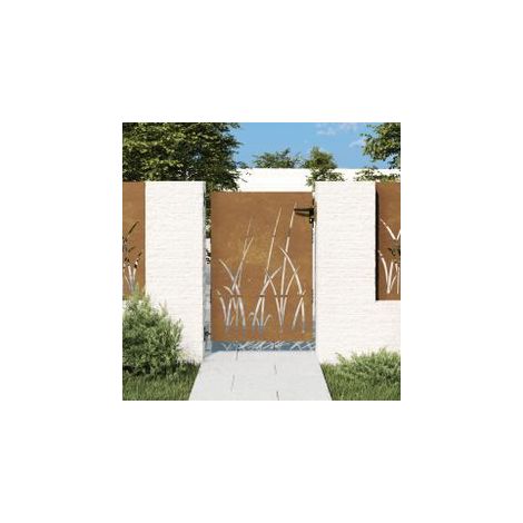 Portail de jardin 85x125 acier corten conception d'herbe (1/5)