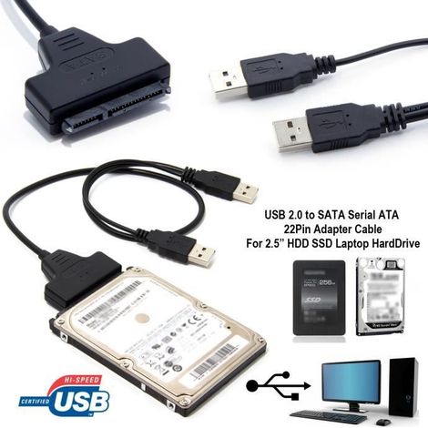 USB 2.0 vers SATA Série ATA 22 Pin Câble Adaptateur pour 2.5 \" HDD SSD Disque dur Ordinateur portable (1/2)