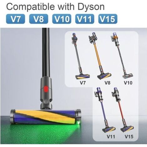 Brosse pour aspirateur Dyson V10 V11 V15 V7 V8, tête à rouleau avec lumières LED, pour planchers durs (1/4)