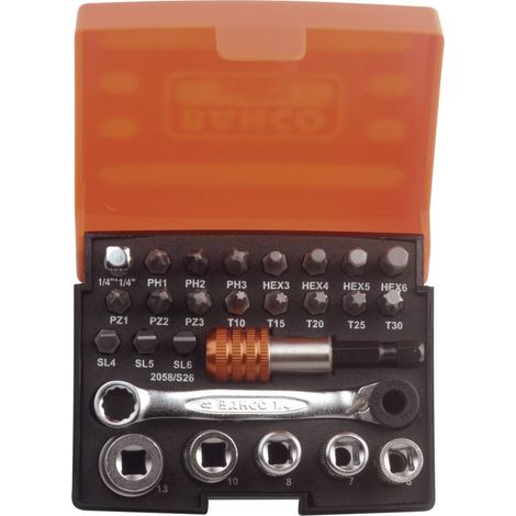 Jeu de clés à douille Bahco 2058/S26 métrique 1/4 (6.3 mm) 26 pièces