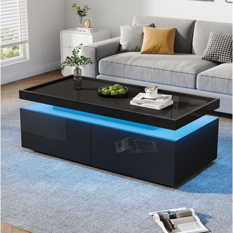 tavolo soggiorno 95x45x35 con cassetti LED nero lucido OKMYHOME (1/5)