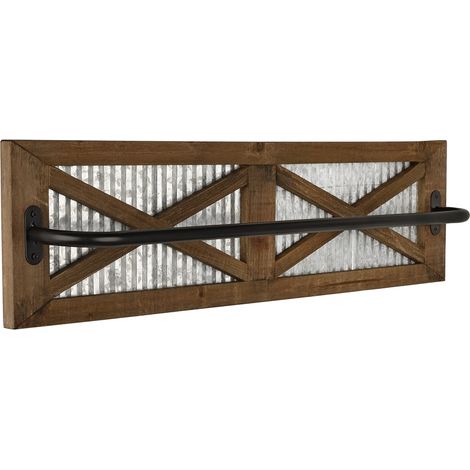 Handtuchhalter Groß braun 60 x 15 Massivholz Verzinktes Metall Küche Bad (1/5)