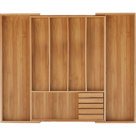 Relaxdays – Range-couvert extensible en bambou pour tiroir – 5 compartiments – Largeur réglable – Bloc à couteaux intégré – Dimensions 5x55x44,5 cm