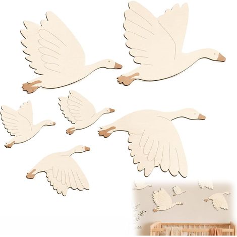 Lot de 6 Décorations Murales en Bois Cygne, Stickers Muraux Enfants, Deco Chambre​ Bébé, Decoration Chambre​ Enfant, DIY Artisanat Mural pour Maison (1/5)