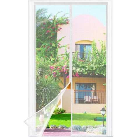 Moskitonetz für Türen und Fenster, 85 x 220 cm – Feinmaschiges, weißes Fliegengitter, selbstschließend, der Klettverschlussstreifen am oberen Rand des Magnetverschlusses wurde auf 3,8 cm verbreitert.