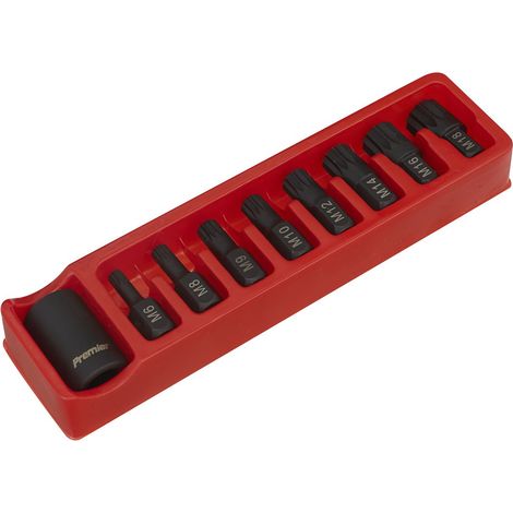 Sealey Premier Spline Impact Bit & Holder Set 1/2""Sq Drive 9pc AK5611