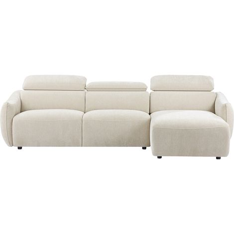 Canapé d'angle droit en tissu chenille beige TAZIZA (1/4)