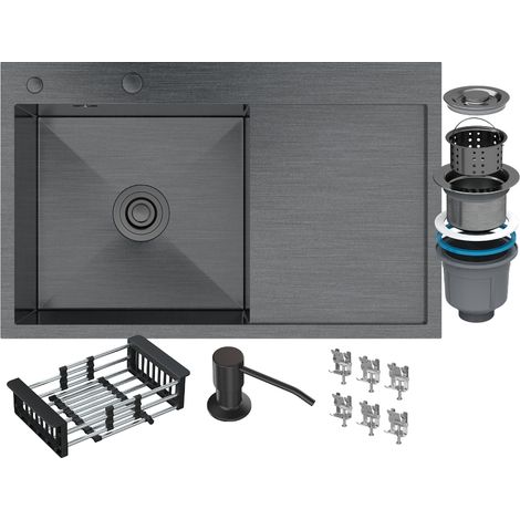 Évier en Acier Inoxydable Granitan BARI78L avec Égouttoir et Siphon Noir - 77,8x48,8 cm (1/5)