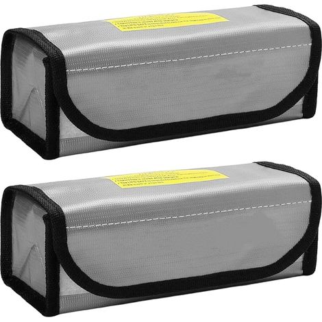 2 Pièces Sac Anti Feu Batterie Lithium 19,5 × 7,5 × 6,5 cm, Petit Format Batterie Sac, Pliable Pochette Anti Feu, Conçu pour Les Batteries Lithium