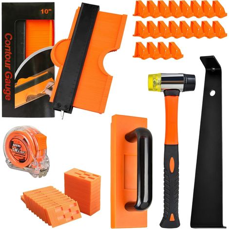 Kit d'installation de parquet en bois, 65 pièces d'outils de revêtement de sol stratifié avec entretoises en caoutchouc, maillet, barre de tirage, jauge de contour, mètre ruban, kit de revêtement de (1/5)