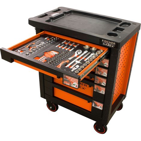 Fischer Darex – Servante d'atelier roulante 6 tiroirs – Charge maximale 700kg – Dimensions 460x780x900mm – Verrouillable avec clés – 82 outils inclus