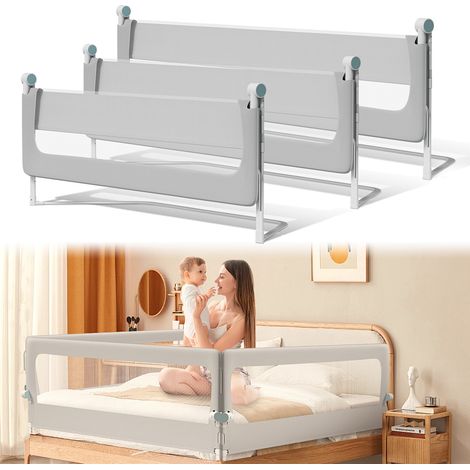 Jiubiaz 3X Barriera pieghevole per lettino/letto per neonati/bambini Oxford Angolo 180° con cintura di fissaggio extra 1x150 cm, 2x180 cm