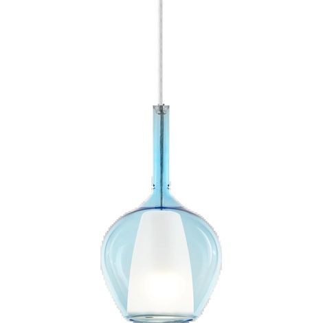 Sospensione Contemporanea Kalique Vetro Azzurro Bianco E Cromo 1 Luce E27 H33Cm