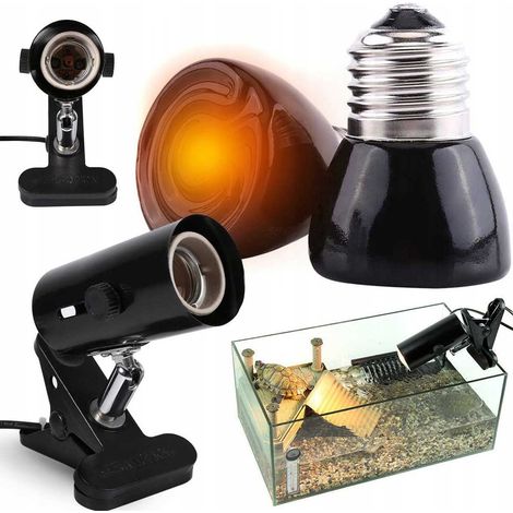 Set composto da portalampada in metallo nero Heckermann BM-JD-10CM + lampadina a infrarossi da 50W per terrario. (1/5)