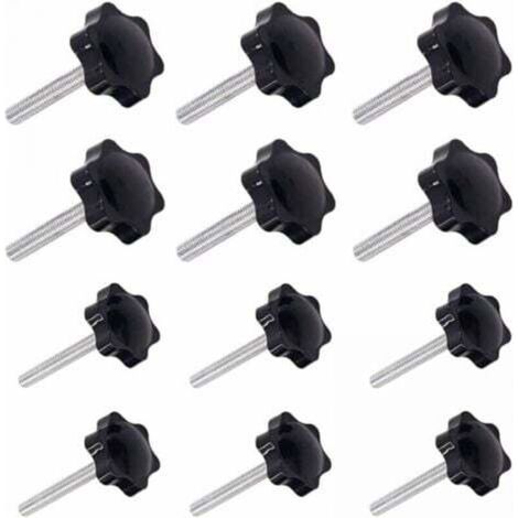 Poignées de serrage à filetage mâle – Lot de 12 pièces (6 × M6 × 40 mm + 6 × M8 × 40 mm) – Boutons étoile en métal (1/5)