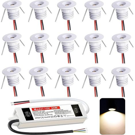 Spot LED Encastrable 12V 1W, Mini Spot Led IP65 Blanc Chaud,spot salle de bain Trou Φ15-18mm,Spots de plafond pour Cuisine,Salon,Carport,Escalier,Couloir, Lot de 15 (Blanc, Blanc Chaud 3000K) (1/5)