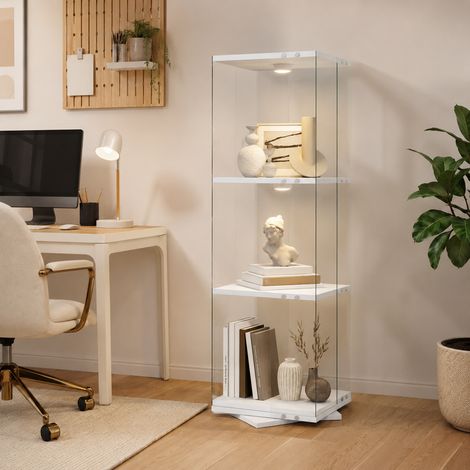Vitrine Rotative 360° avec Éclairage LED, Vitrine en Verre avec 3 Étagères, Vitrine sur pied, Anti-basculement, Blanc (1/5)