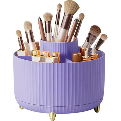 1 - Organisateur Maquillage - Rangement Cosmétique - Rotation 360° - 5 Compartiments Pour Coiffeuse Et Salle De Bains Violet 25x15cm