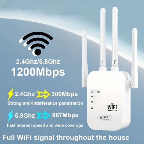 Extender WiFi 6 Dual-Bande 1200 Mbit/s – Amplificateur de Signal Sans Fil – Installation WPS en 1 clic – Compatible tous routeurs – Idéal Maison & Bureau (1/5)