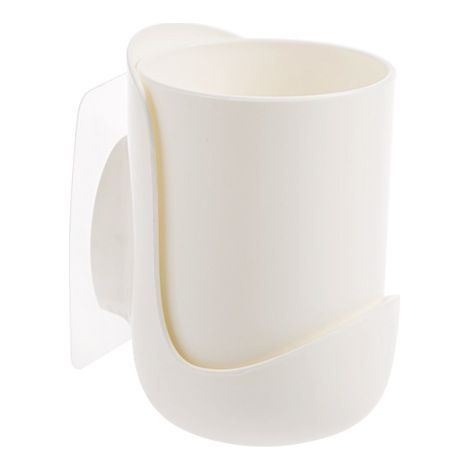 Soporte de pared para cepillos de dientes sin agujeros, estante de almacenamiento para vasos de enjuague bucal (Blanco) (1/5)