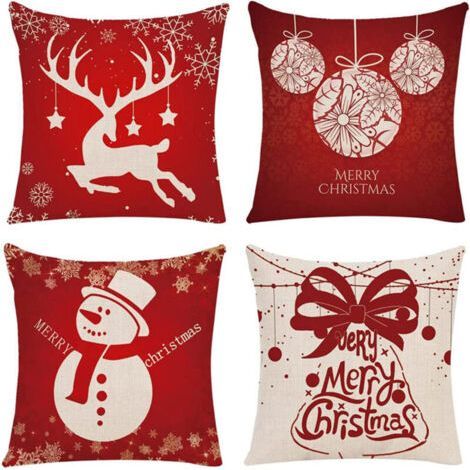 4 pièces 45x45 cm Housse de coussin de Noël, housse de coussin en lin, coussin décoratif de Noël, ensemble de coussin de Noël, coussin de Noël, housse de coussin de Noël, housse de coussin décorative- (1/5)