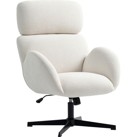 Fauteuil de bureau en tissu velours blanc crème, réglable en hauteur