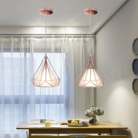 Lot de 2 Lustre Suspension Industrielle en Métal Diamant Lampe Plafonnier Style Nordique pour Salon Chambre Cuisine (1/4)