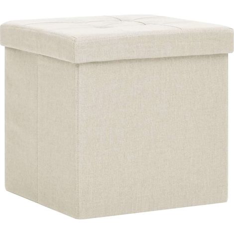 vidaXL Taburete con almacenaje plegable lino sintético crema blanco (1/2)