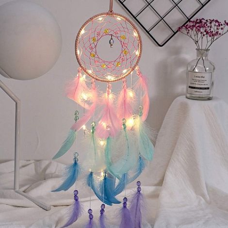Dream Catcher - 13 Cm Diametre - 60 Cm Longueur Avec Lumiere Led - Decoration Murale Chambre Boheme - 1 Piece (1/5)