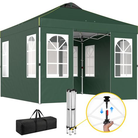 Outsunny carpa plegable 3x3 m, pop-up, con 4 laterales extraíbles, upf50+, altura ajustable, bolsa de transporte, sacos arena, para exterior, verde