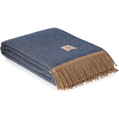 Plaid en Laine 100% Nouvelle-Zélande Couverture Chaude et Douce pour Canapé et Lit Bleu Ciel - PANGIVO