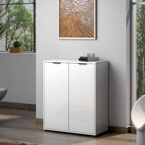 Zapatero Angitolar, Armario para 20 Pares, 5 Estantes Made in Italy, 2 Puertas, 72.5x36x86h cm Blanco Brillante (1/5)