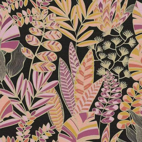 Tropical Metallic Wallpaper Textured Paste The Wall Vinyl Black Pink Yellow Gold (1/4)