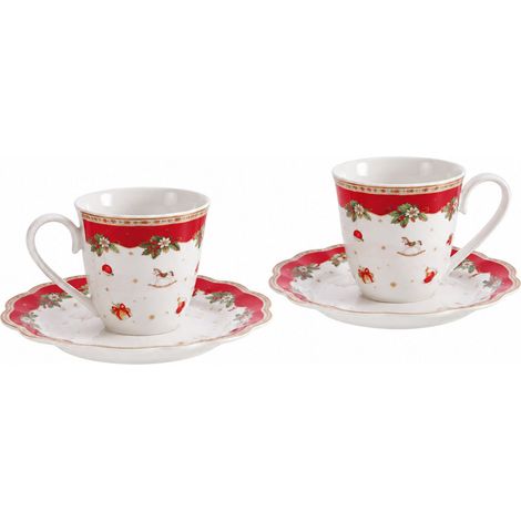 Ad Trend Servizio da Caffè Natalizio in Ceramica per 2 Persone Ø6xH6 cm – Set Tazzine da Caffè per la Tavola di Natale