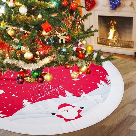 Falda para árbol de Navidad de 120 cm con un adorable Papá Noel y renos blancos. Ideal para las fiestas, tanto para interiores como para exteriores. (1/5)